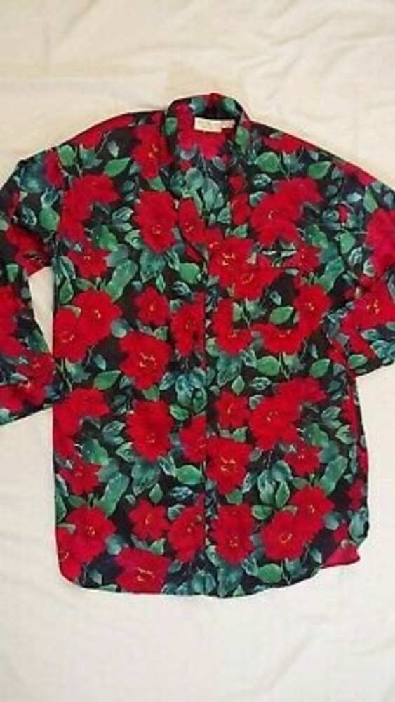 Victoria's Secret vintage black red flowers satin nightgown sleep shirt M Medium - Picture 4 of 4